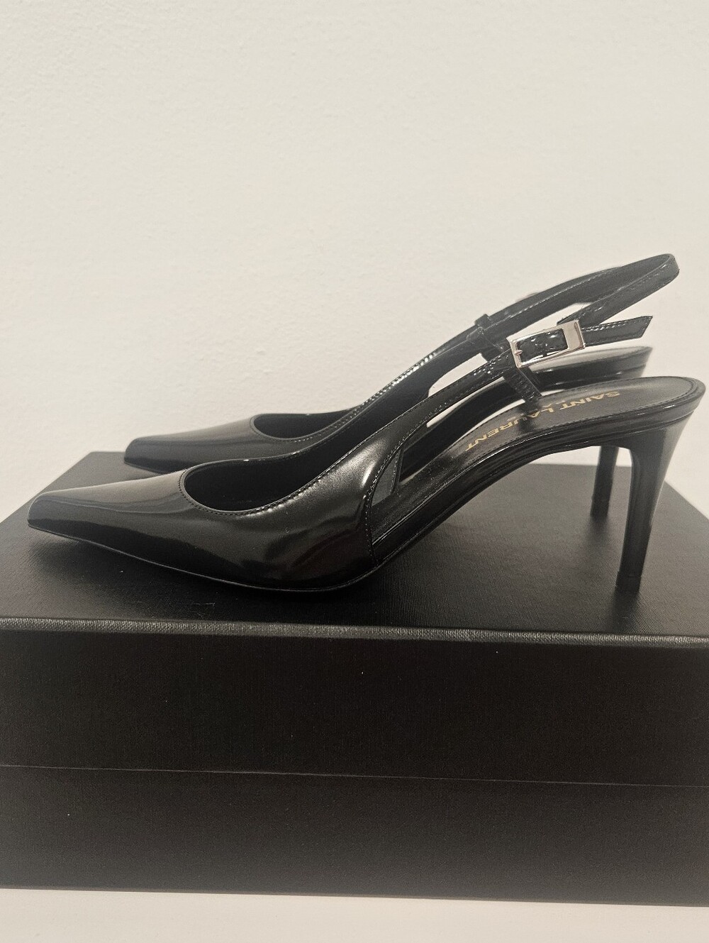 Saint Laurent Black Pointed Slingback Pumps - Picture 6 of 6